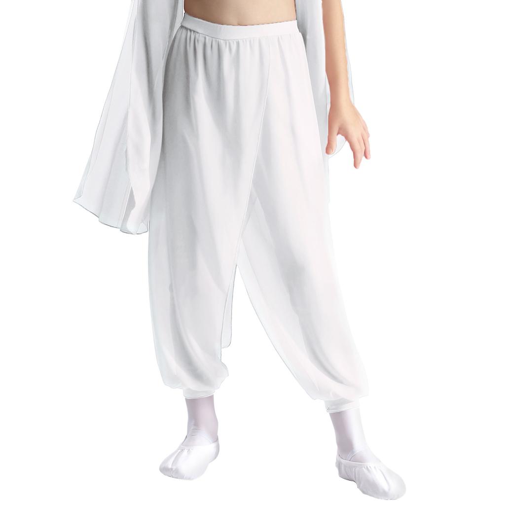 Girls Classical Dance Pants Split Chiffon Overlay Design Practice Wear Stage Performance Bottoms
