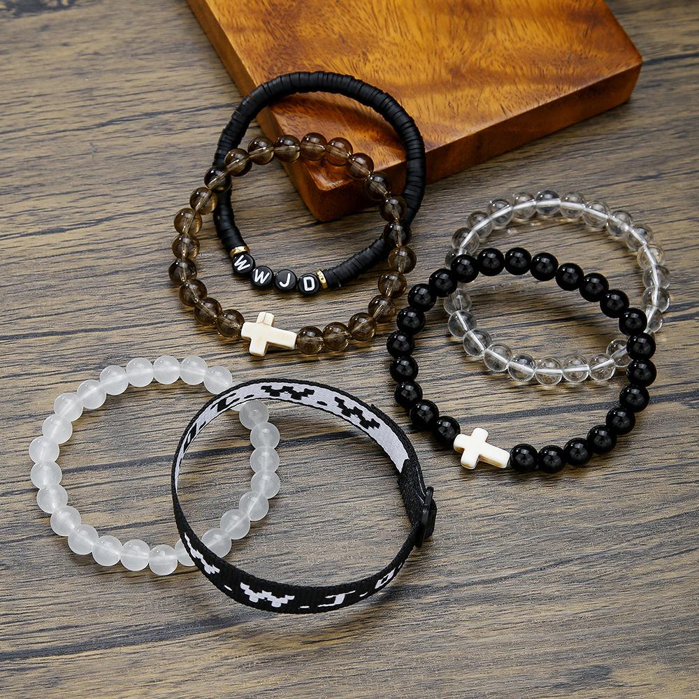 Charm 6pcs suit Bracelet Christian Cross Bracelets WWJD Faith Religious Easter For Women Men Jesus Bracelets