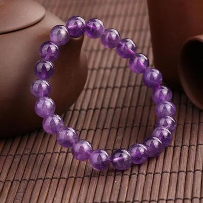 Regulowana fioletowa bransoletka z naturalnego ametystu 6mm z pudełkiem na surowy kamień