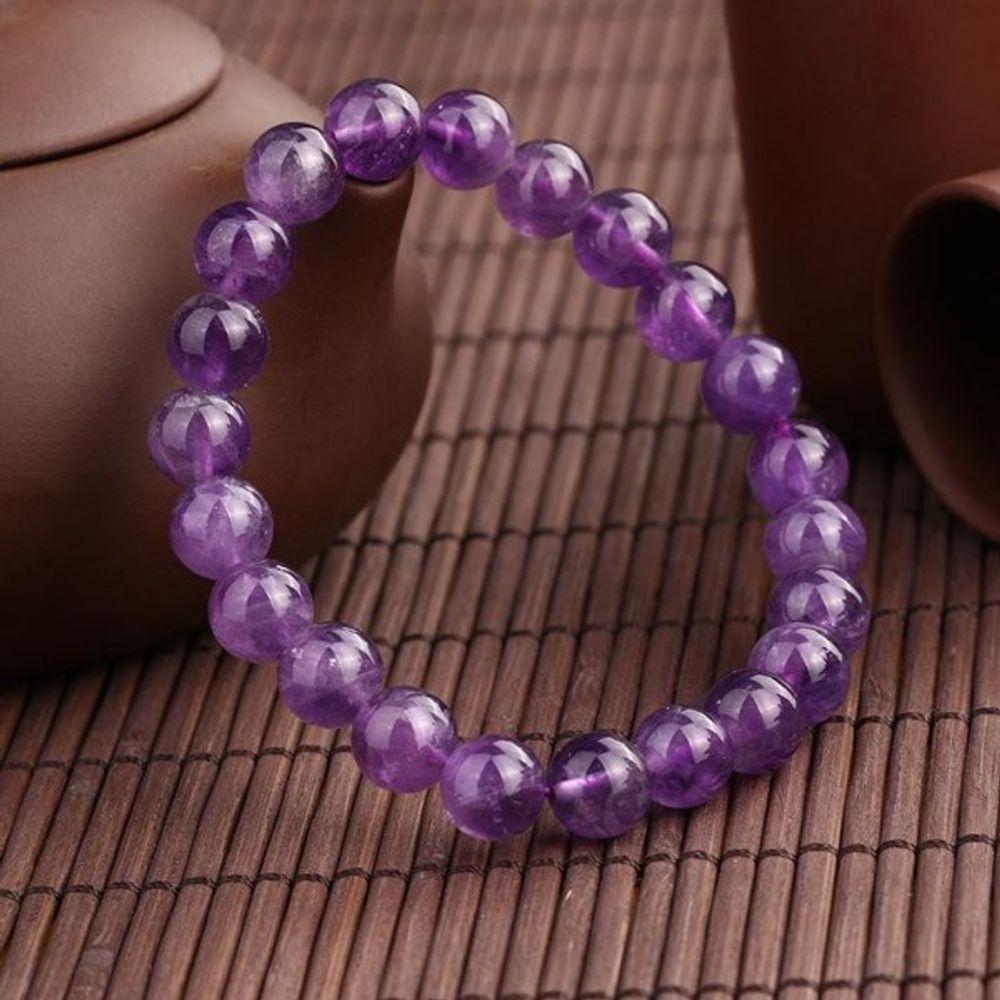 Adjustable 6mm Purple Amethyst Natural Bracelet with Raw Stone Box