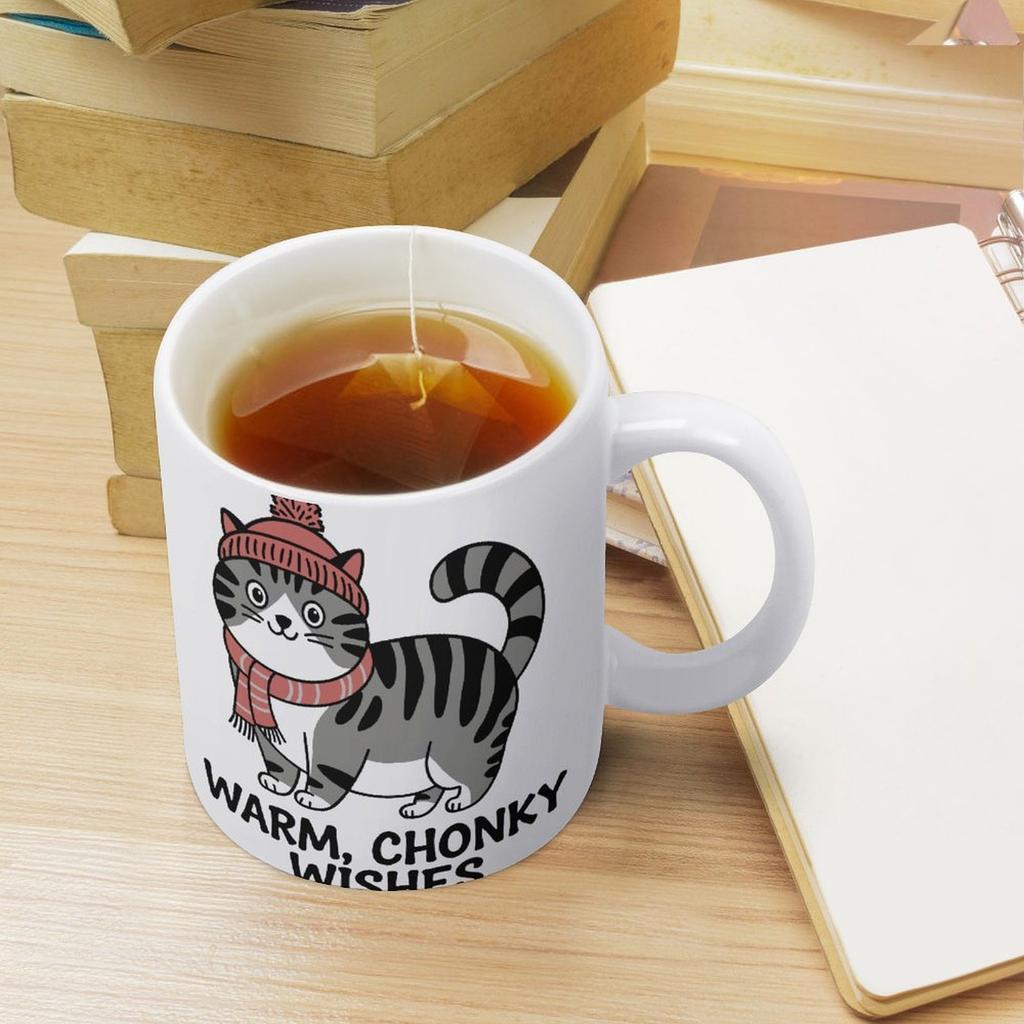 1pc 11oz blank ceramic coffee mug, double-sided printed cup for tea, cocoa, beverages, glossy white surface, durable, perfect everyday choice