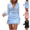 Women's Deep V Long Sleeve Top Tight Wrap Hip Dress Temperament Set