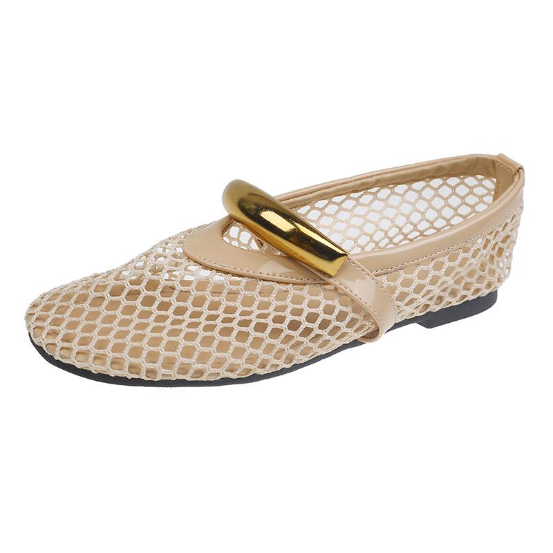 Fashion 2025 New Mesh Women's Flats Outdoor Breathable Soft Bottom Slip on Metal Decoration Flats Plus Size Casual Daily Walking Shoes