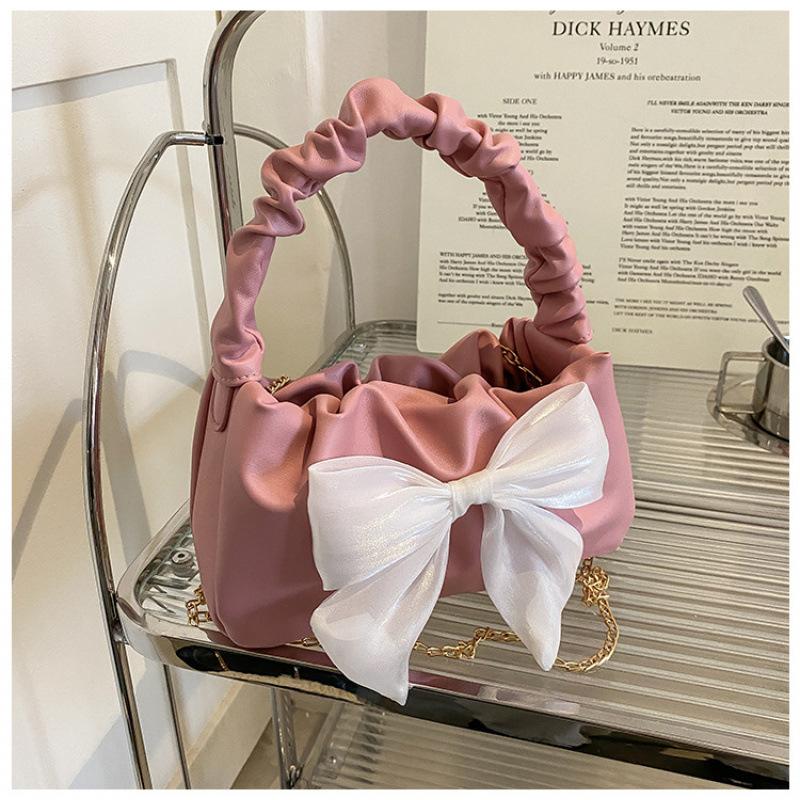 Süß und mädchenhaft, Nischen-Plissee-Handtasche, Elegante Damenhandtasche mit Ketten-Schleife und Frische und leichte Damen-Umhängetasche
