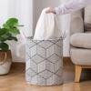 Round Folding Grid Stripe Laundry Storage Basket Clothes Holder Bucket Organizer