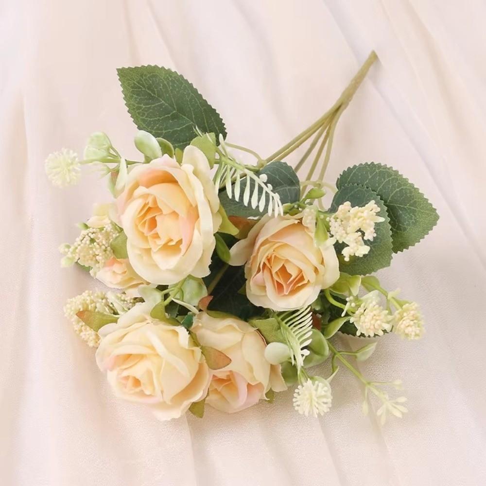 

New 5 Head Artificial Rose Flower Flower Arrangement DIY White Bouquet Flower Artificial Flower Bouquet Bride Bouquet жёлтый