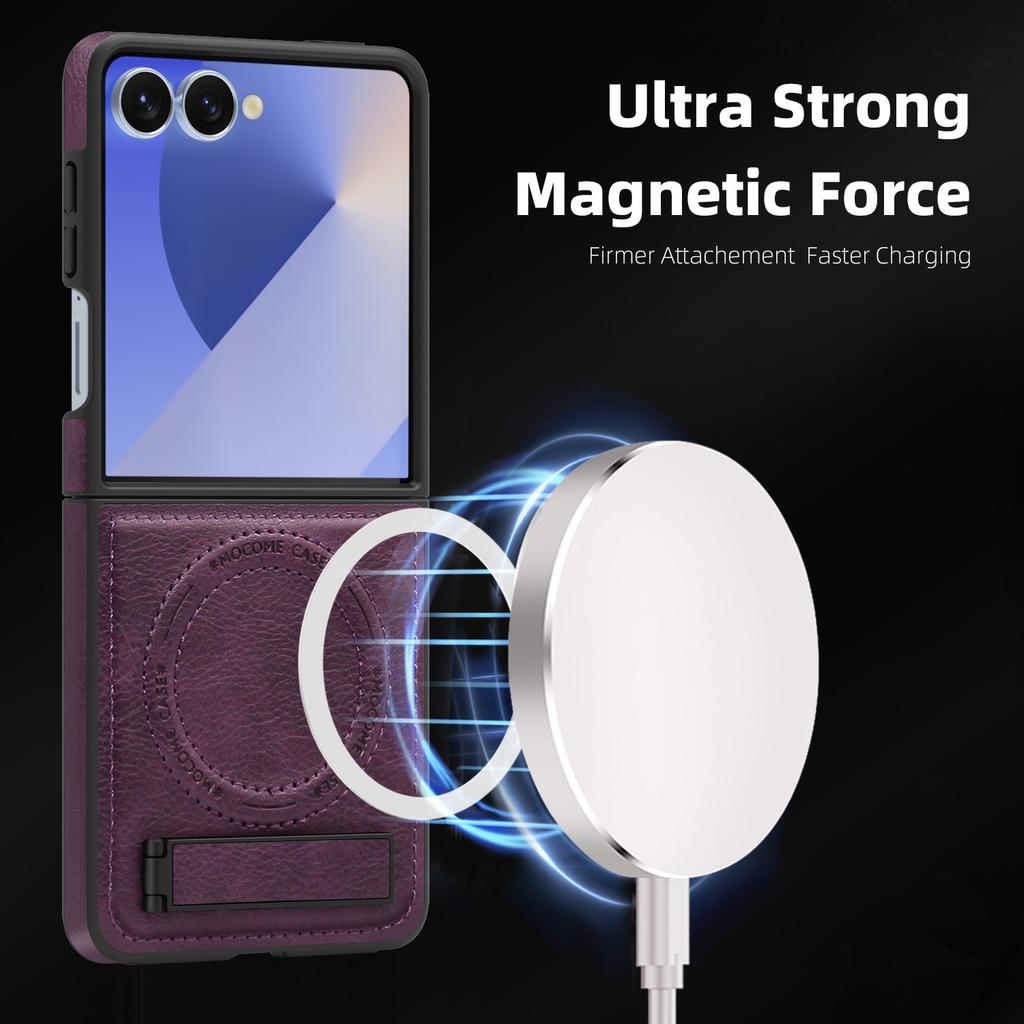 For Samsung Galaxy Z Flip 7 5 6 4 3 FE Leather Phone Case Wireless Charging Phone Case Holder Protective Cover