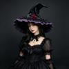 Cappello da Strega di Halloween Cappello da Mago Appuntito Rosa Scuro Vintage con Volant Accessori Costume Cappello da Festa Cosplay per Donne Maschera Accessorio