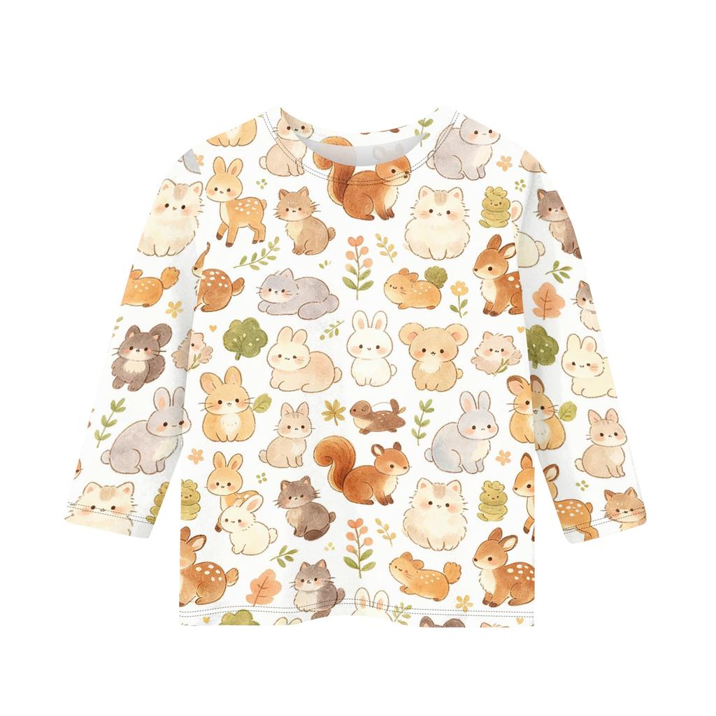 Kids Animal Print Crewneck 3/4 Sleeve Casual T-Shirt Soft Lightweight Fabric Comfortable Fit for Everyday Wear