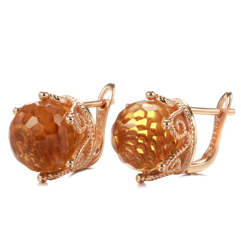 New  Rose Gold Crown Drop Earrings For Women Blue Natural Zircon Ball Ear Clip Earrings Elegant Fine Vintage Jewelry