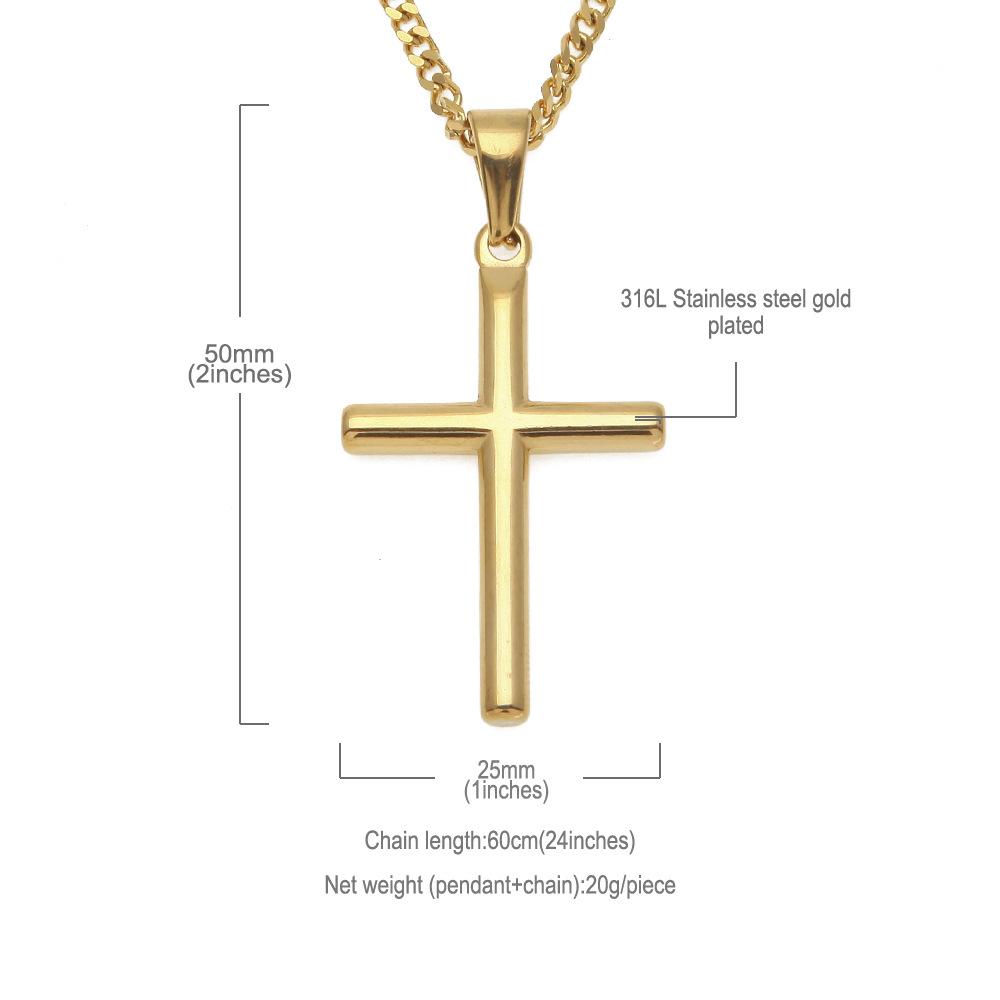 Source Hip Hop Gold Plated Cross Pendant Men's Stainless Steel Necklace Versatile Sweater Pendant