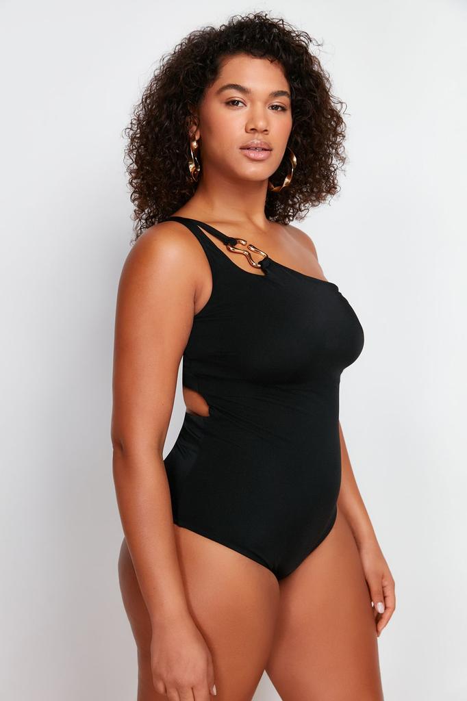 Women's Style Plus Size Black One Shoulder Swimsuit