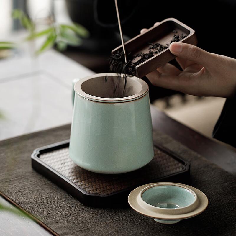 TANGFENG Li Guilian Ru Kiln Tea Cup, High-End Office Cup, Tea-Water Separation Cup, Water Cup, Tea Set Gift, Holiday Companion Gift