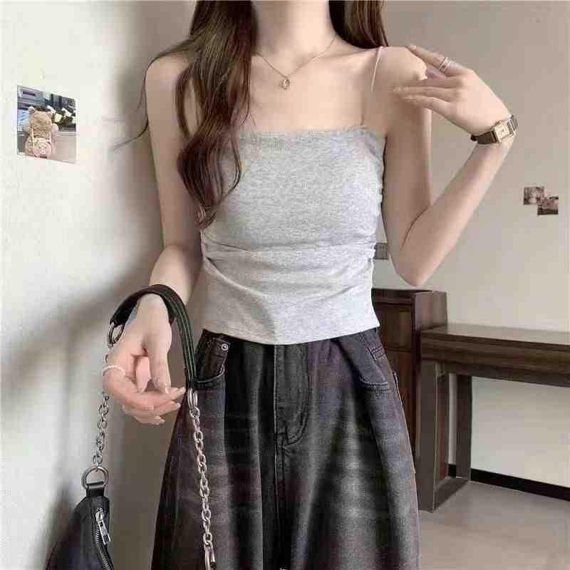 Slimming Spaghetti Strap Ruched Vest with Built-In Bra