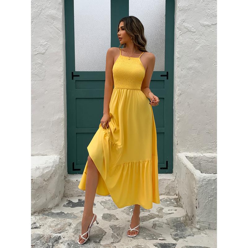 Real European and American independent out-of-app single hot-selling European and American dresses S жёлтый