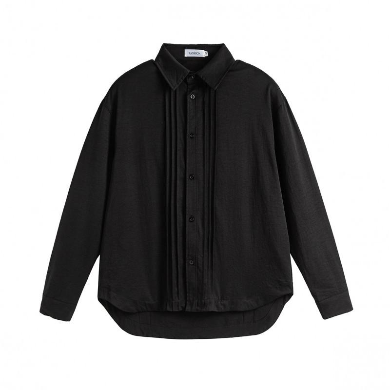 

Мужская модная рубашка с длинным рукавом, модная планка с плиссировкой, тонкая мужская рубашка 2XL чёрный