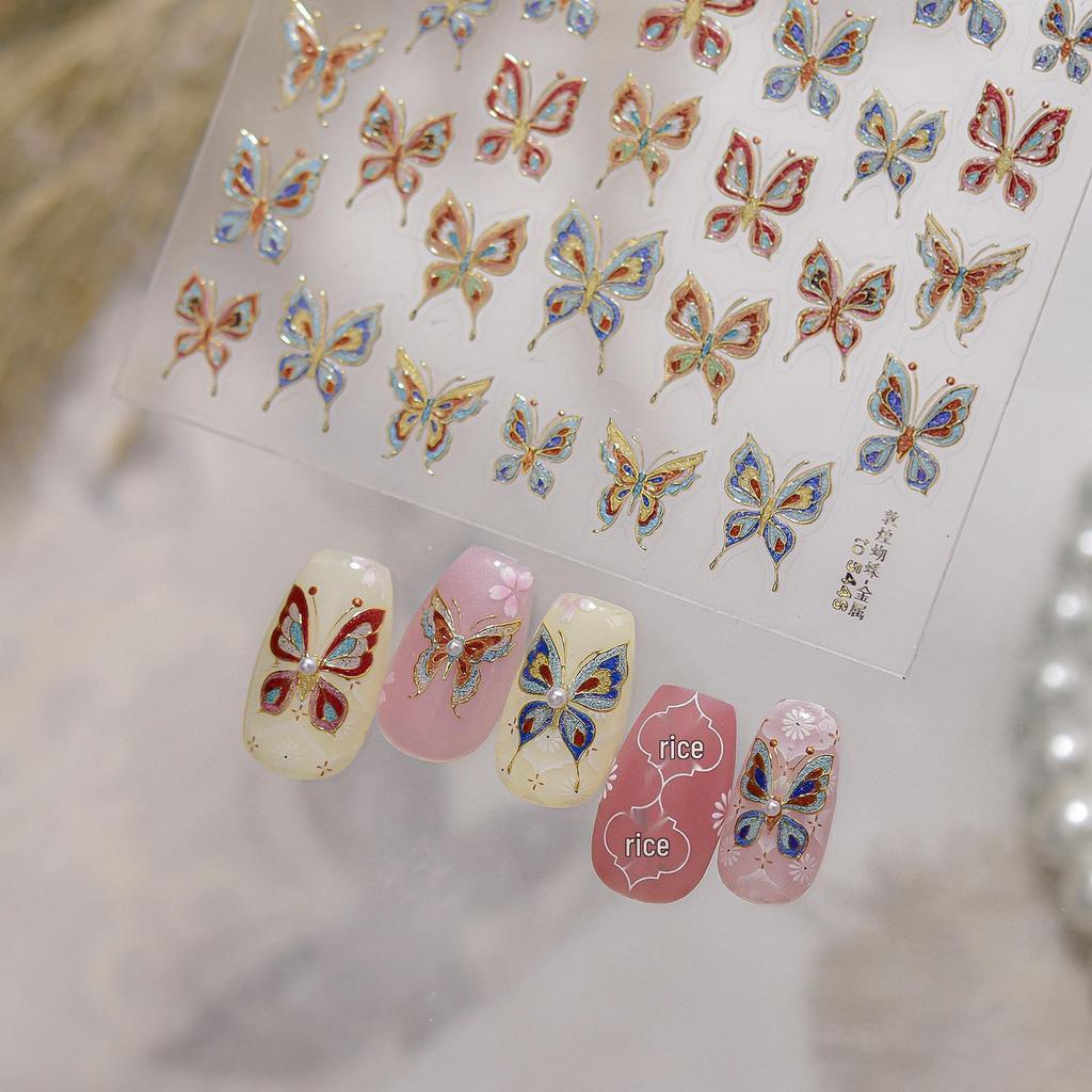 Tomoni Herbst Retro Nagelkunst Aufkleber - Vergoldetes Schmetterlingsdesign