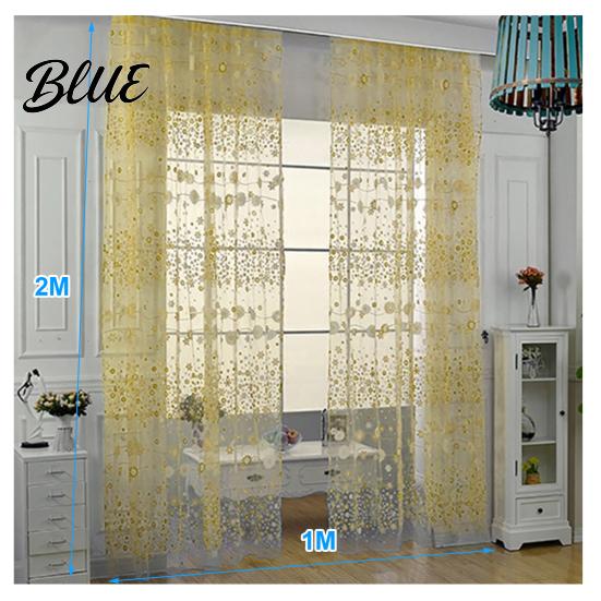 Voile Curtain Window for Home Decor Balcony Pattern Room Translucent Floral Valance Pastoral Office Cafe