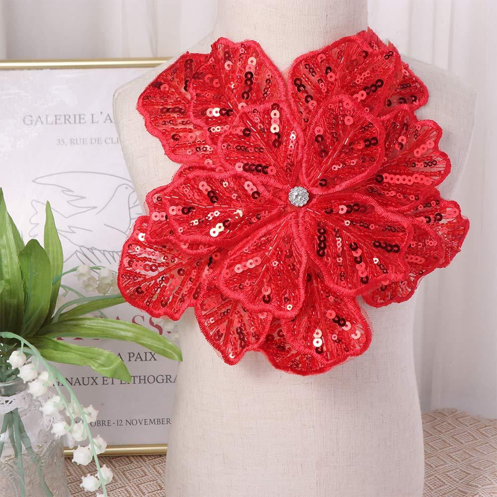 DIY Clothing Brooch Flower Multi-layer Appliques Embroidered Sequin Clothing Patches Large Size 3D Clothing Applique Dressmaking