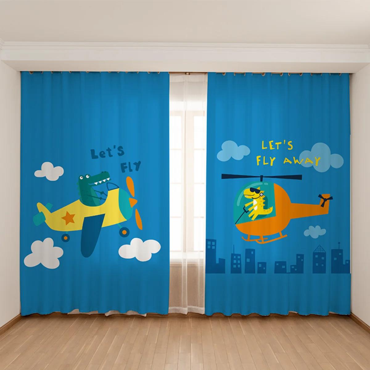 

Детская комната Высокозатемняющая штора Милый мультяшный динозавр Мальчик Девочка Спальня Штора Плотная Блэкаут Драпировка Многоцветный Динозавр Новый W55 X H120cm X 2&Grommet Top