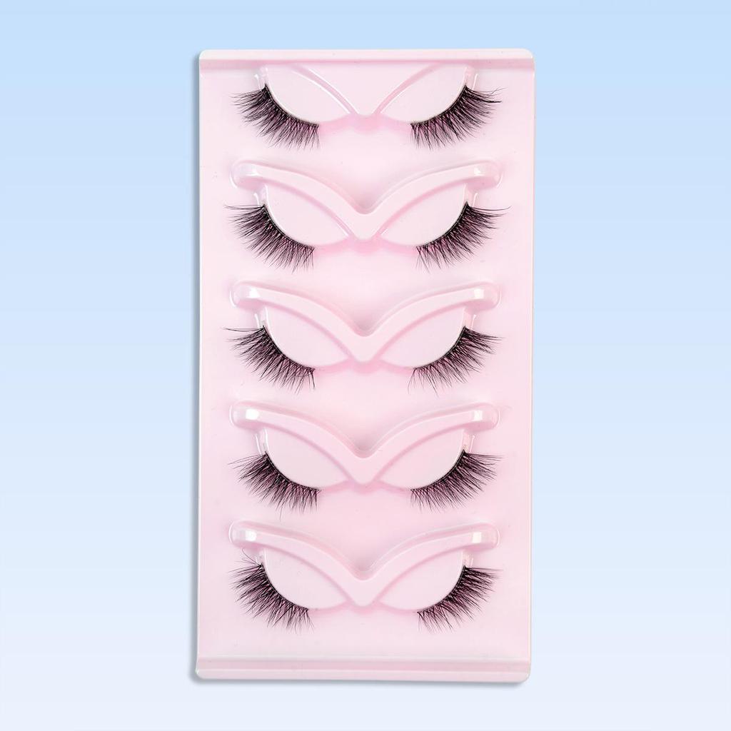Cross-Border Cat-Eye Clear Band False Eyelashes - Natural, Dense, Half-Length with Extended Eye Tail