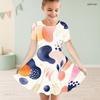 Girls Round Neck Short Sleeve Abstract Printed A Line Flared Dress