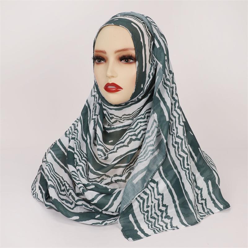 Summer Watercolour Marble Printed Hijab For Women Breathable Soft Modal Cotton Woven Muslim Scarf Turban Camping Sunscreen