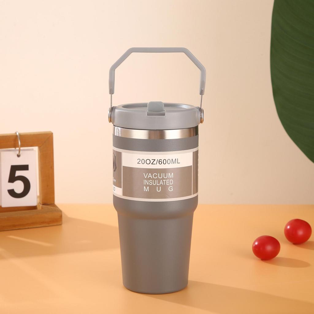 Large Capacity Insulated Stainless Steel Car Cup with Handle and Straw Lid