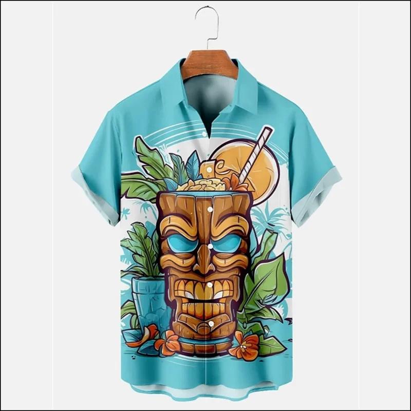 Tiki Moai Shirts Men's Clothing 3D Printed Hawaiian Vintage Civilization Horror Skull Graphic Blouses Casual Y2k Tops