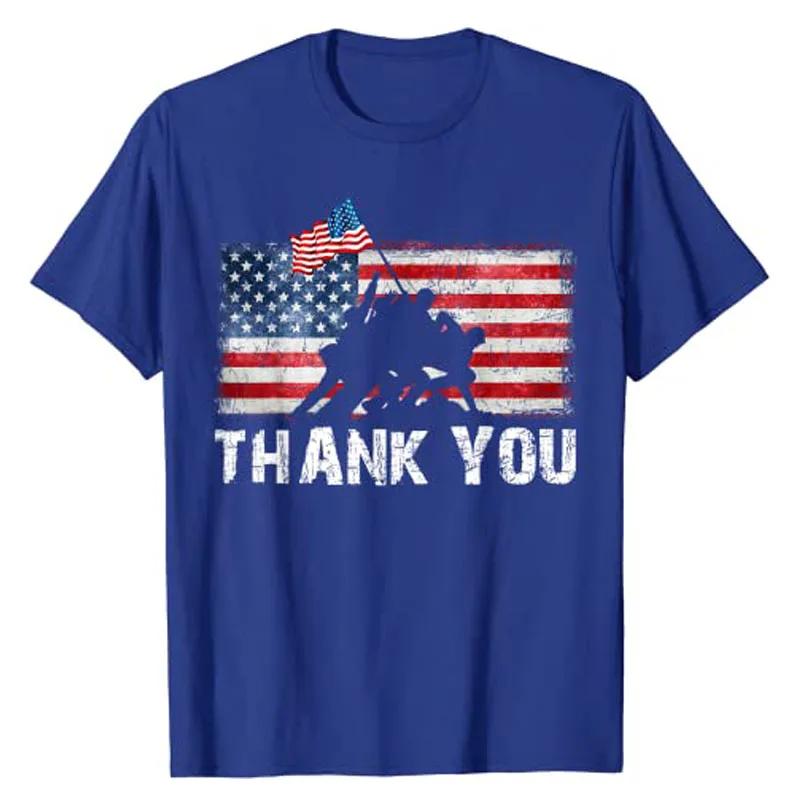 Patriotic American US Flag Thank You Memorial Day Veteran T-Shirt USA Proud Graphic Tee Tops 4th of July Clothes Novelty Gifts
