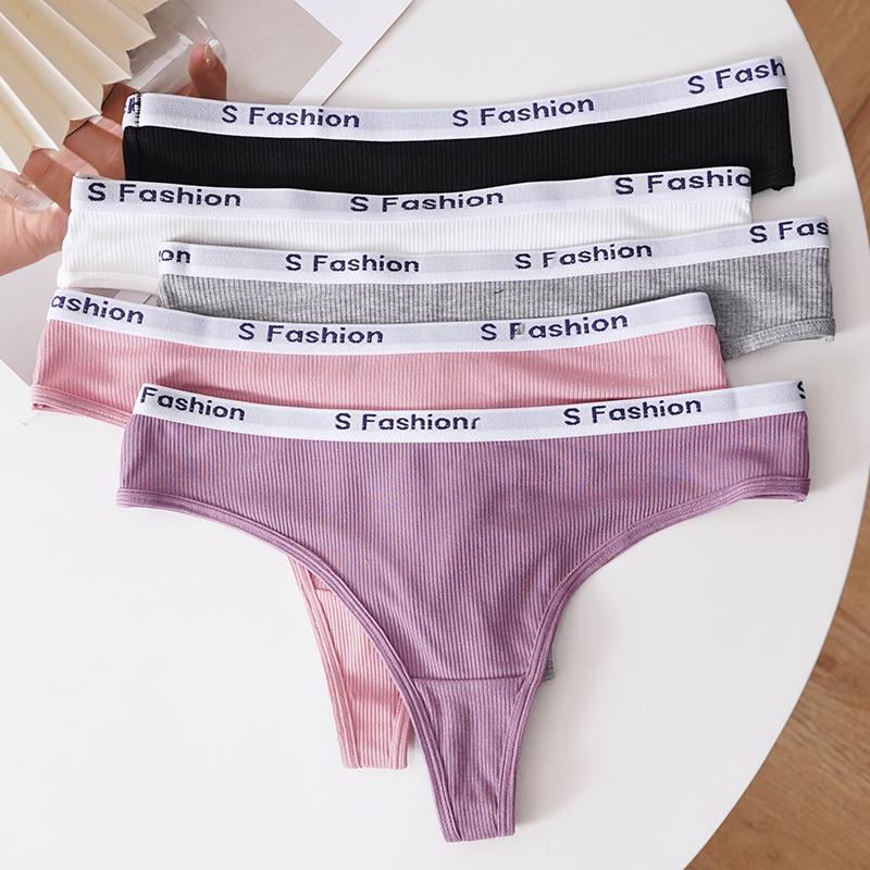 TERMEZY Sexy Ribbed Thongs for Women Solid Color Cotton T-Back Panties Sporty Comfortable & Body-hugging Underwear