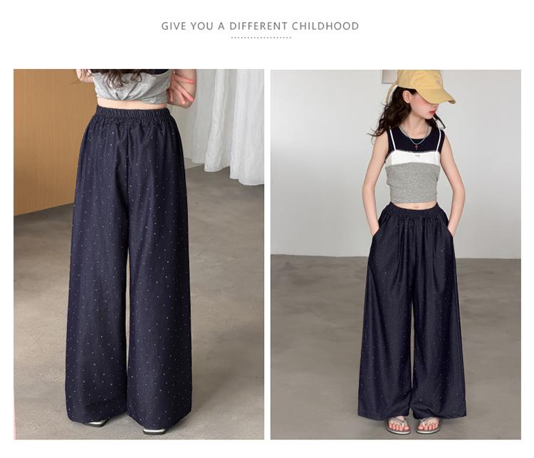 Girls' Summer Thin Tencel Bright Diamond Wide Leg Pants 2026 New Style Girls' Summer Clothes Super Beautiful Casual Pants for Girls