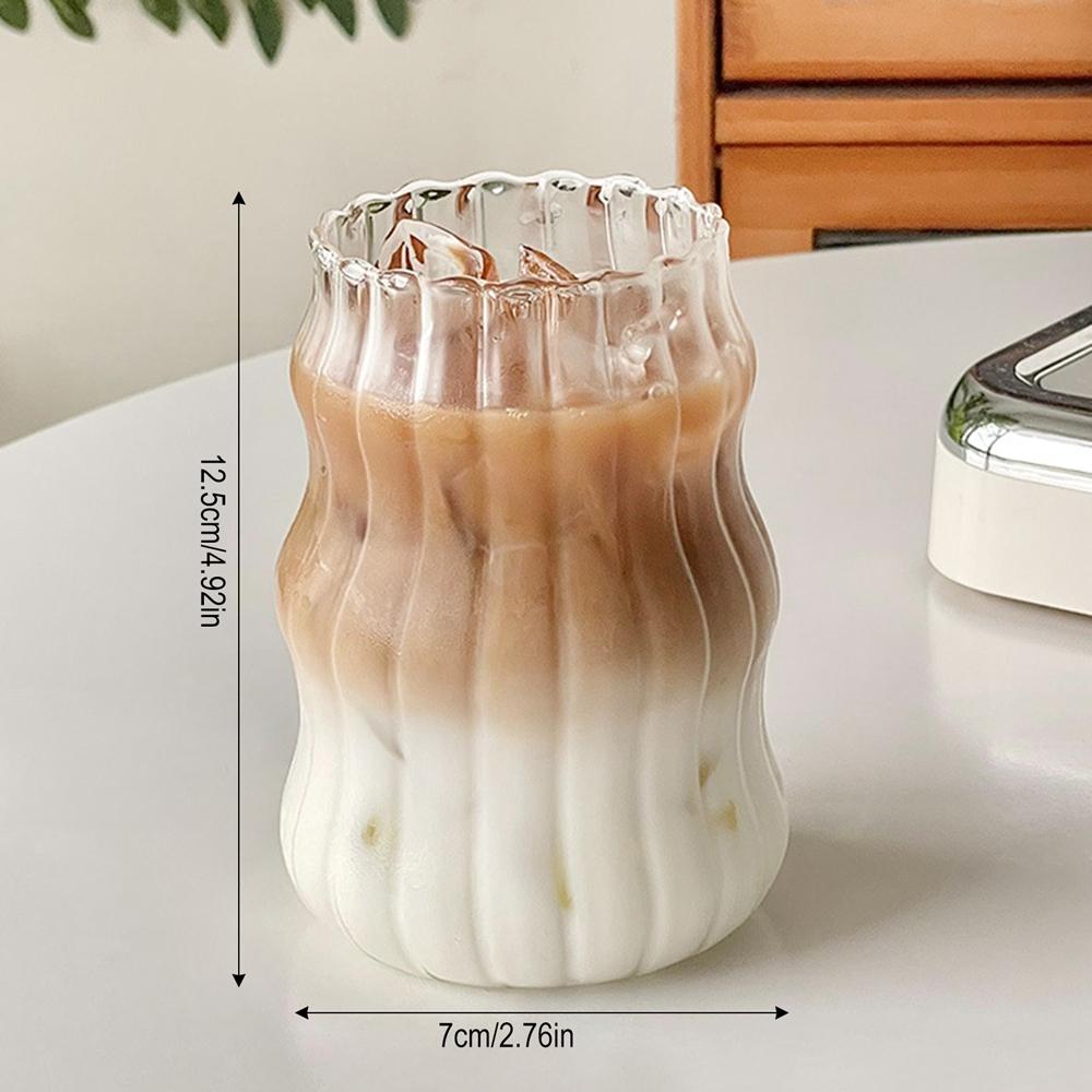 Ins Transparant Glass Cups Wave Shape Glass Cup Tea Juice Milk Coffee Mug Heat-resistant Tumbler Drinkware Glasses Stripe Mug