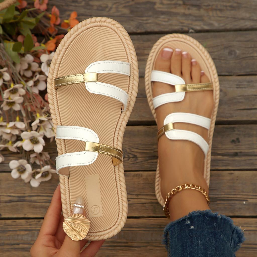 Summer women's flat bottomed casual one line color blocked fashionable beach slippers