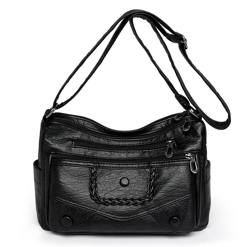 

Сумка через плечо Женская сумка среднего возраста Многослойная сумка через плечо из мягкой кожи большой вместимости чёрный