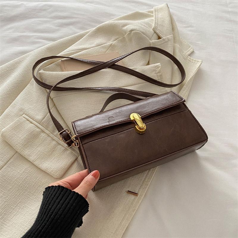 Stylish Vintage Shoulder Crossbody Bag In Black Cream Brown Stylish Pu Material Coffee