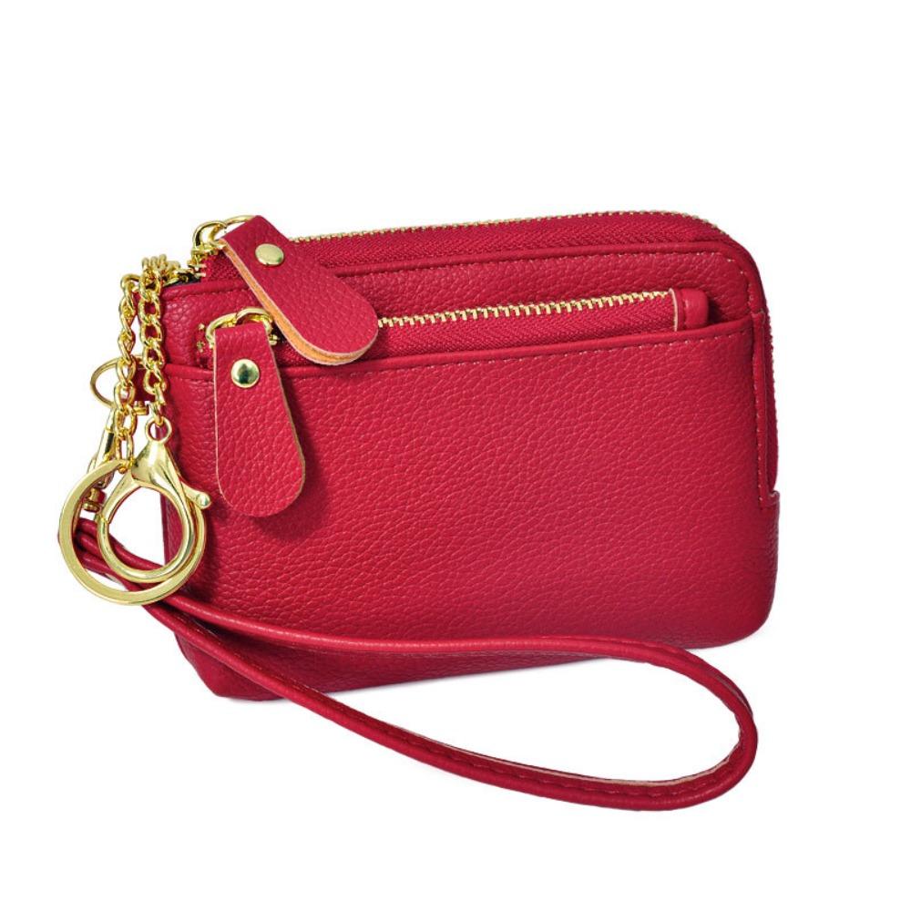 

Zipper Small Cowhide Wallets Hand Clutch Lipstick Storage Bag Card Holder Women Short Wallet Lady червоний