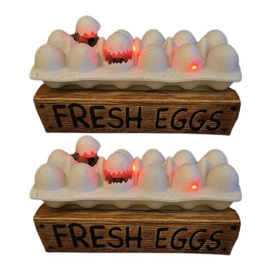 Halloween Zombie Chick LED Light Up Eggs Tray Spooky Eggshell Hatching Chicks Decoration 3D Creepy Deviled Eggs for Tabletop Party Indoor Decoration