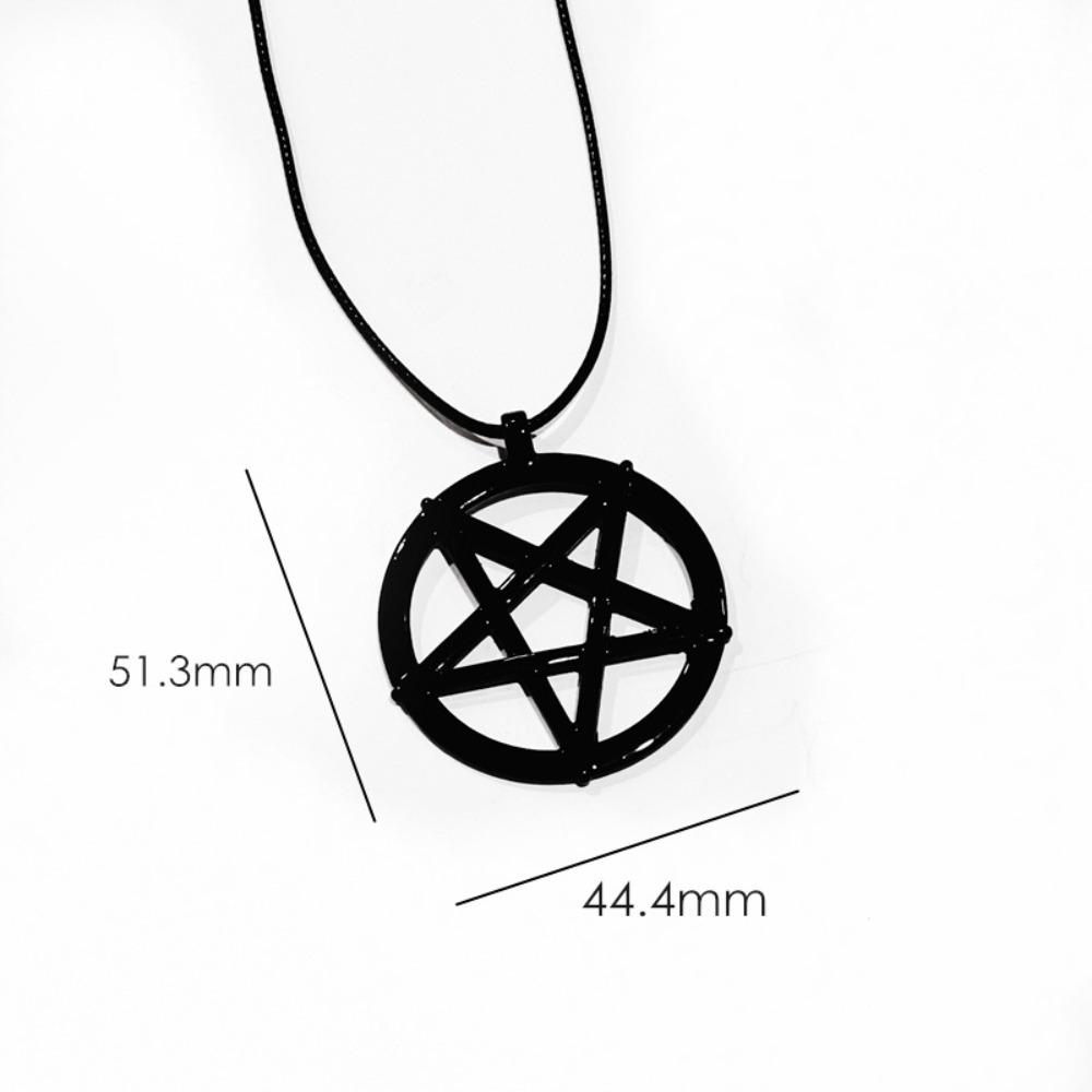 Moda Retro Negro Circular Hueco Estrella Invertida de Cinco Puntas Colgante Cadena de Cuerda de Cuero Collar para Mujeres Hombres Joyería