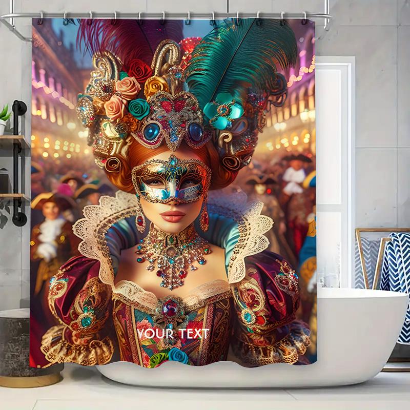 

Vivid Carnival Mask Printed Shower Curtains for Bathroom Decor Customizable Text Option (Blue-Green) 90x180cm