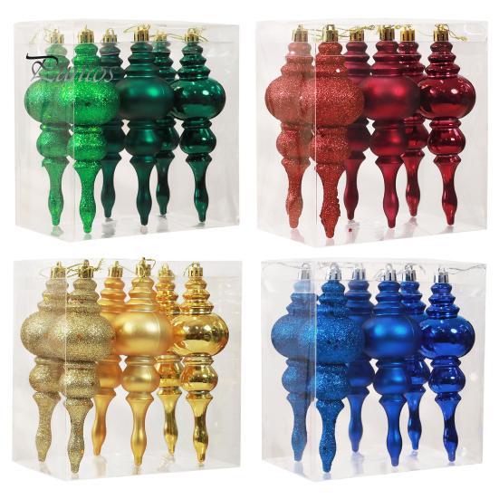 Vintage Style Gourd Ornaments 6 Pcs Finial Drop Christmas Ornament, Glitter Shatterproof Plastic Matte Texture Tree Decoration for Holiday Hanging