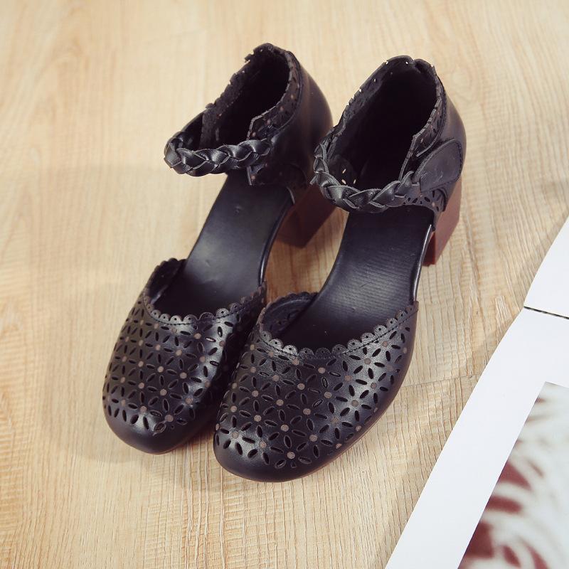 Summer New Casual Beef Tendon Sole Women's Shoes Genuine Leather Fish Mouth Sandals Women's Thick Heel Soft Sole Hole Shoes