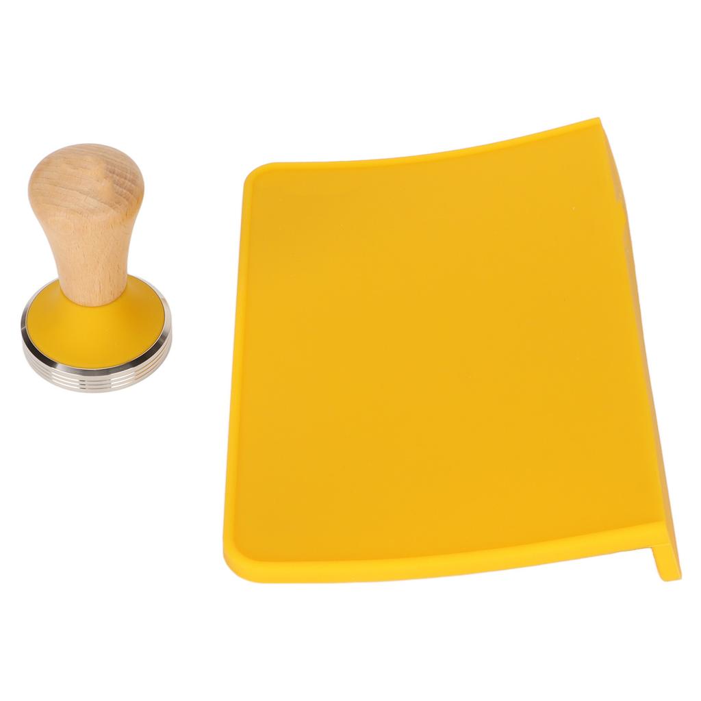 2Pcs Tamping Mat Silicone Coffee Pad with Beech Handle Tamper Set Kit for Home Office