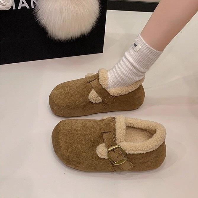 Retro Mori Mao Mao shoes winter new thickened warm belt buckle college style Birkenstock cotton shoes