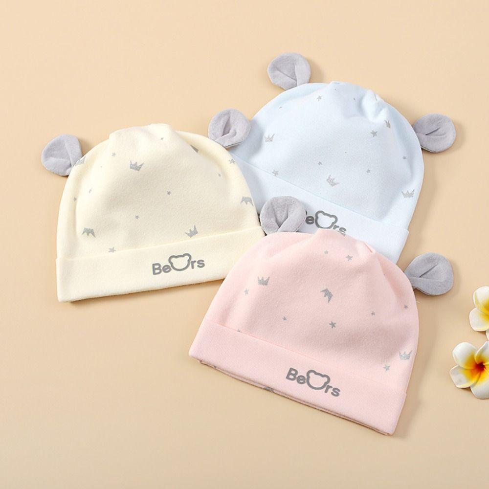 Cartoon Bear Boneless Muslin Hats 0-3 Months Infants Beanie Cap Windproof Newborn Hats Autumn