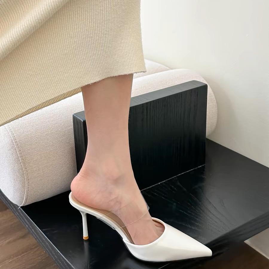 [New] Gentle Naked Apricot Transparent PVC Bag Head High Heels for Women 2025 New Pointed Cool Slippers for Women