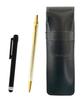 Slim Cowhide Pen Case with Metal Touch Stick and Z66 Hexagonal Knock Metal Ballpoint Pen Set (Black) (Black) All-Gold (ASB-ALB-Z66KB)