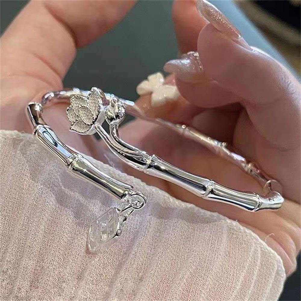 

Серебряный бамбуковый браслет для женщин, модный браслет с цветком лотоса «Загадай желание», женские украшения, подарок на день рождения