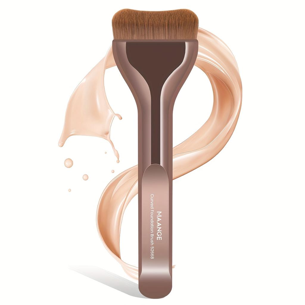 MAANGE Professional Foundation Brush - Soft Nylon Bristles, Elegant Brown Handle - For BB Cream, Liquid Foundation & Powder - Travel-Friendly