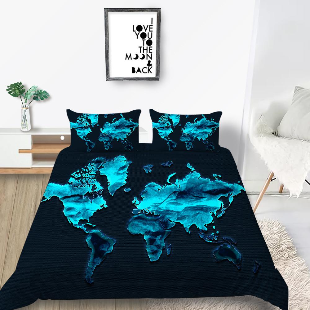 New Fashion Unique Design Duvet Cover Set Map Bedding Cover Suit Sea Quilt Cover Soft Cover Set Boys Twin Size Bed Clothes